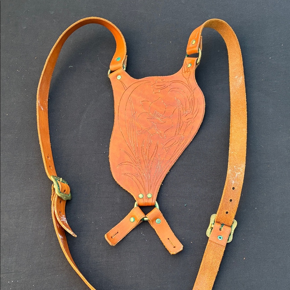Vintage Leather suspenders with Floral Design
